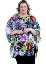 Lade das Bild in den Galerie-Viewer, SALE - Magna - Damen Tunika Überwurf Poncho - Chiffon - Floral Colors - 44 - 64
