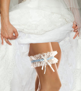Strumpfband Brautkleid Hochzeit- bis XXl - Creme/Blau /Weiß - Braut - Made in EU
